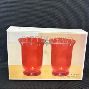 Fifth Avenue Set Of 2 “Crimson” 6”Hurricane Mouth Blown Hand Painted New Org Box